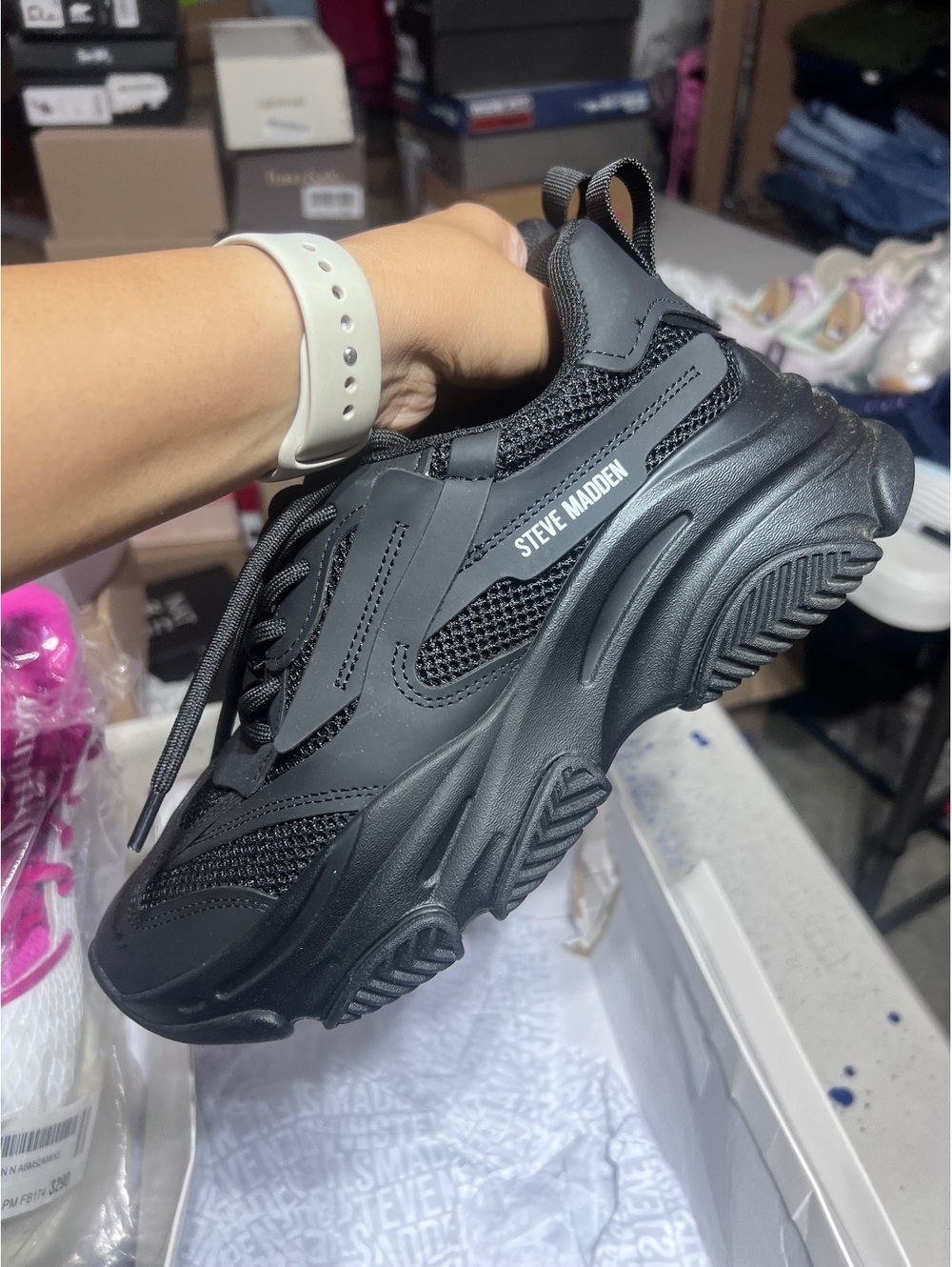 Steve Madden Chunky Black Mesh and Synthetic Sneakers - Picture 4 of 7